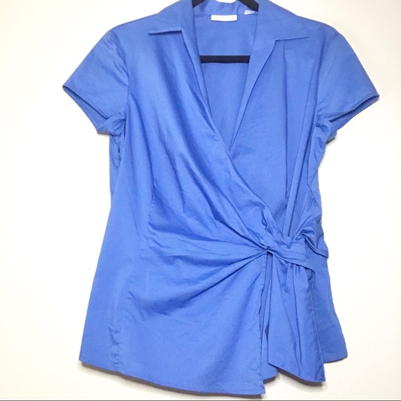New York & Company Tops - NY & Co Stretch short sleeve wrap knot blue M